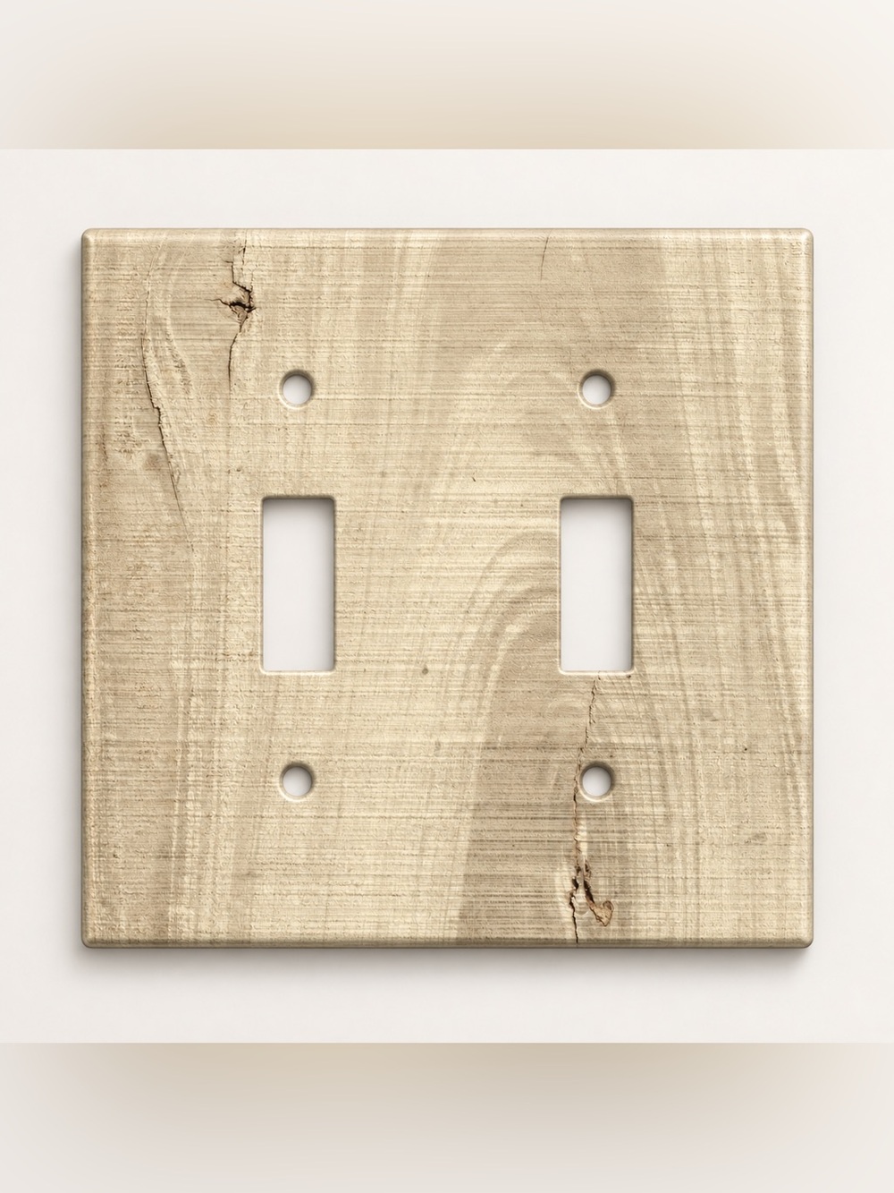 Beige Wood Grain Rustic Double Toggle Light Switch Cover Plate